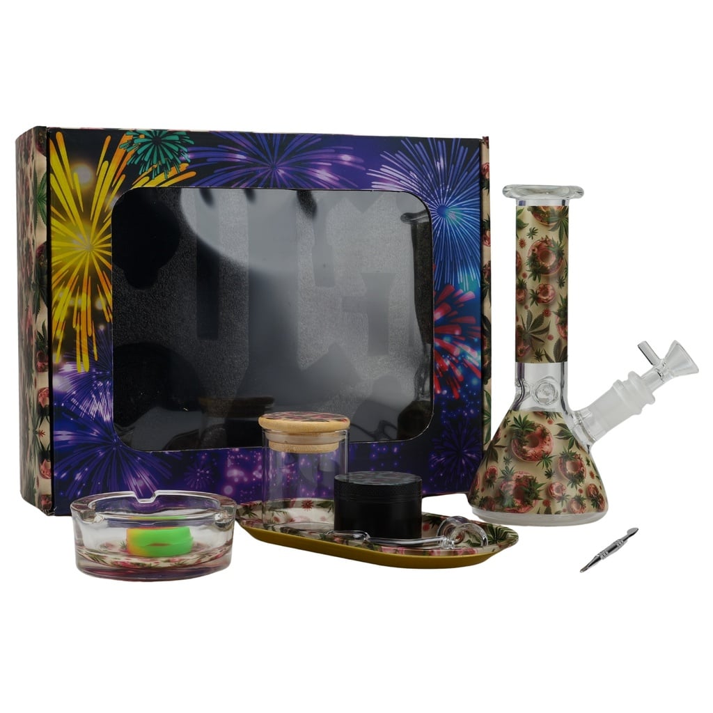 Image for Glass Bong Karma Sweet Leaf Donut Design All-In-One Smoking Set
