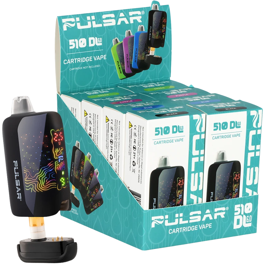 Image for 510 Battery Pulsar DL 6.0 Curved LCD Screen  Vape Bar Solid Color Series 1000mAh Assorted Colors Box of 8
