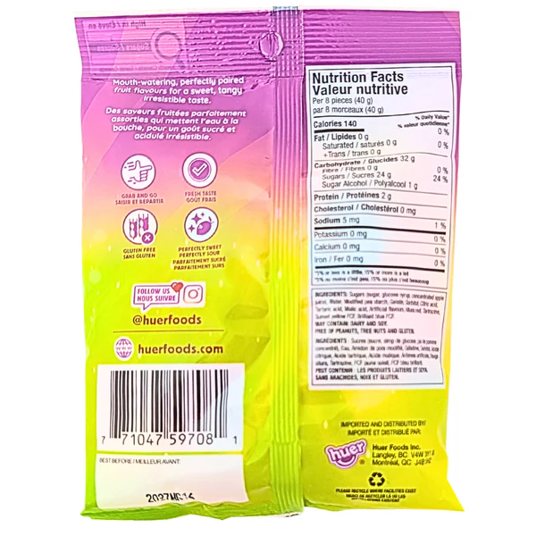 Snacks Huer Gummy Sour Suckers 120g Box of 24