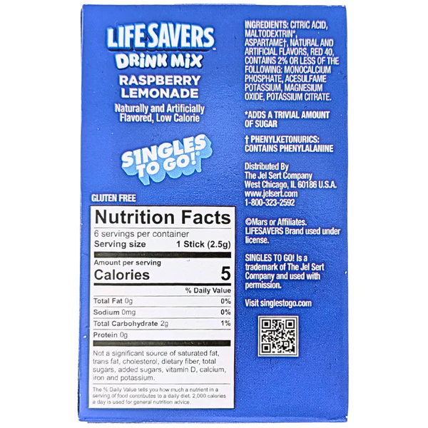 Image for Snacks Lifesavers Raspberry Lemonade Singles To Go 14.5g Box of 12