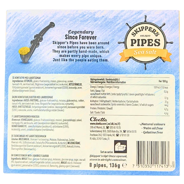 Image for Snacks Malaco Skipper's Pipes Sea Salt 8 Pieces 136g