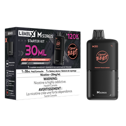 *MB* Nicotine Pod Flavour Beast Level X M Series Starter Kit (Pod + Battery) 30ml 120K Packin' Peach Berry Box of 4