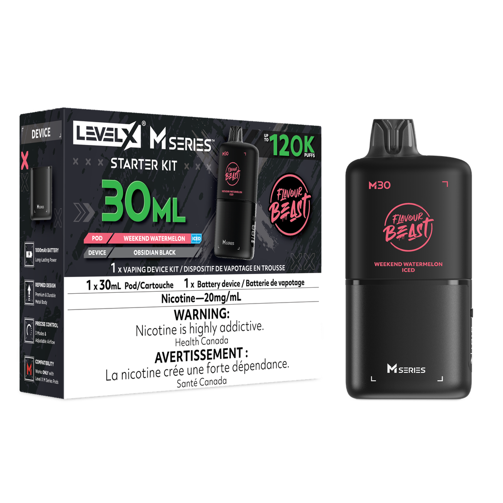 Image for *MB* Nicotine Pod Flavour Beast Level X M Series Starter Kit (Pod + Battery) 30ml 120K Weekend Watermelon Iced Box of 4