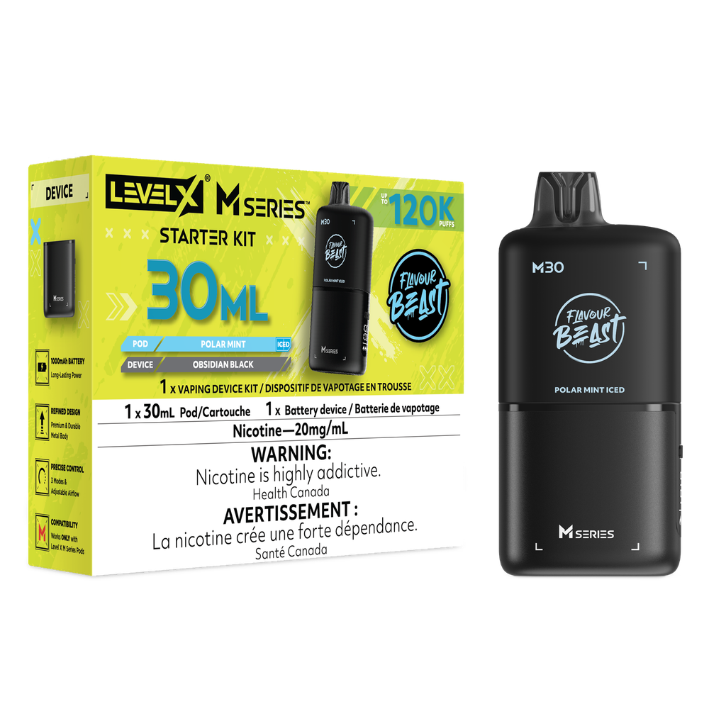 Image for *MB* Nicotine Pod Flavour Beast Level X M Series Starter Kit (Pod + Battery) 30ml 120K Polar Mint Iced Box of 4
