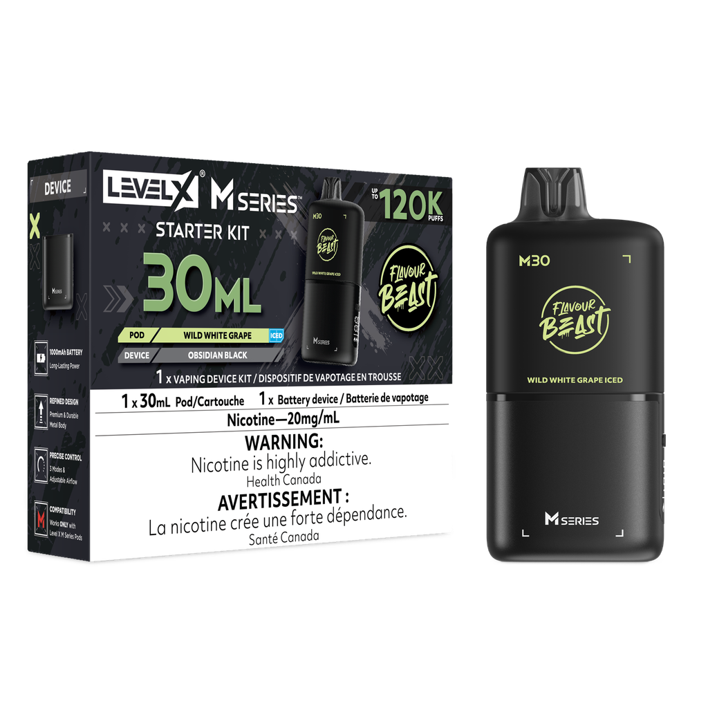 Image for *MB* Nicotine Pod Flavour Beast Level X M Series Starter Kit (Pod + Battery) 30ml 120K Wild White Grape Iced Box of 4