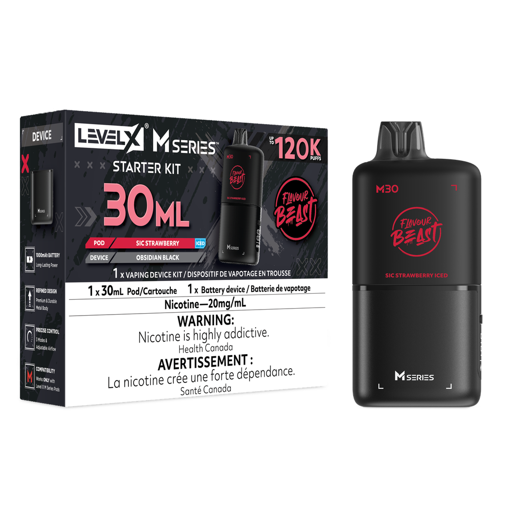 Image for *MB* Nicotine Pod Flavour Beast Level X M Series Starter Kit (Pod + Battery) 30ml 120K Sic Strawberry Iced Box of 4