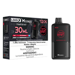 *MB* Nicotine Pod Flavour Beast Level X M Series Starter Kit (Pod + Battery) 30ml 120K Sic Strawberry Iced Box of 4