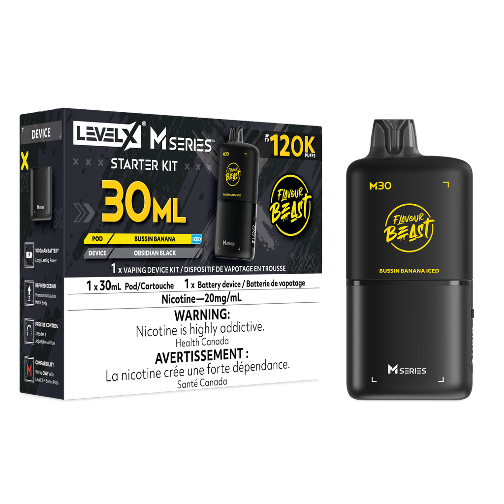 Image for *MB* Nicotine Pod Flavour Beast Level X M Series Starter Kit (Pod + Battery) 30ml 120K Bussin Banana Iced Box of 4