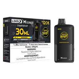 *MB* Nicotine Pod Flavour Beast Level X M Series Starter Kit (Pod + Battery) 30ml 120K Bussin Banana Iced Box of 4