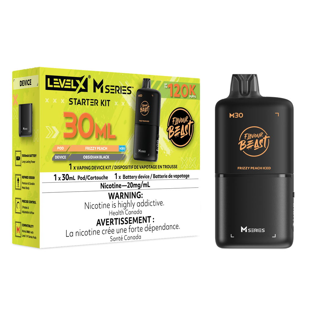Image for *MB* Nicotine Pod Flavour Beast Level X M Series Starter Kit (Pod + Battery) 30ml 120K Frizzy Peach Iced Box of 4