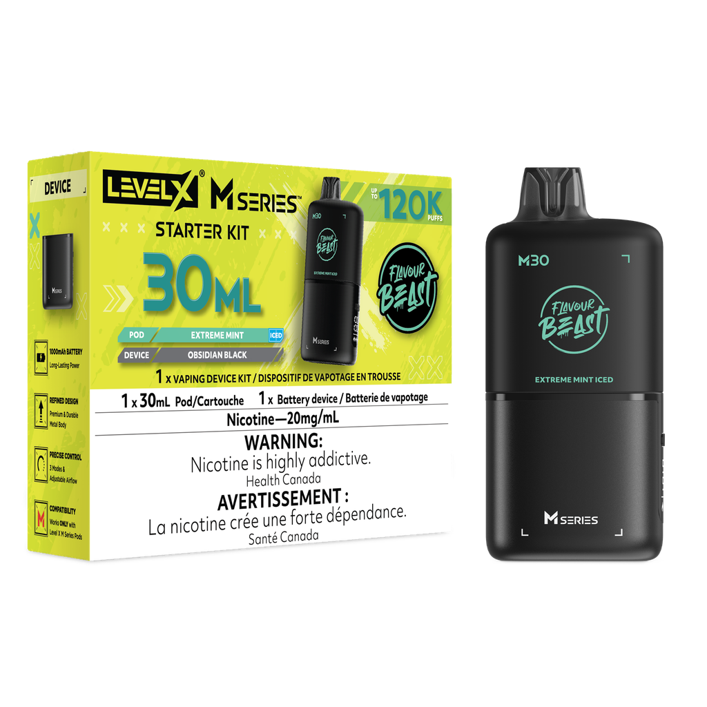 Image for *MB* Nicotine Pod Flavour Beast Level X M Series Starter Kit (Pod + Battery) 30ml 120K Extreme Mint Iced Box of 4