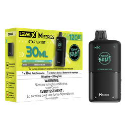 *MB* Nicotine Pod Flavour Beast Level X M Series Starter Kit (Pod + Battery) 30ml 120K Extreme Mint Iced Box of 4
