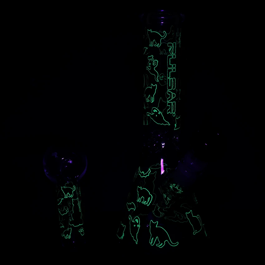 Image for Glass Bong Pulsar Superstitious Kitty Glow Smoking Kit 10"