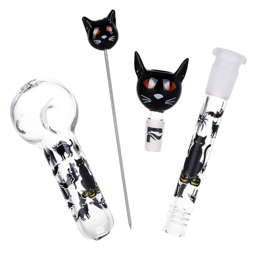 Image for Glass Bong Pulsar Superstitious Kitty Glow Smoking Kit 10"