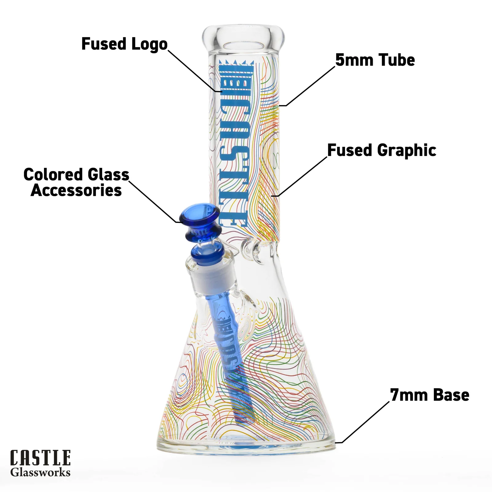 Image for Glass Bong Castle Glass Squigz Topographic Pattern 12"