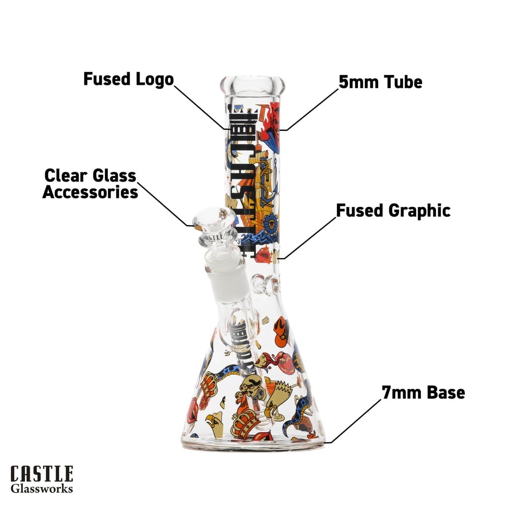 Image for Glass Bong Castle Glass Tattoo Beaker 10"