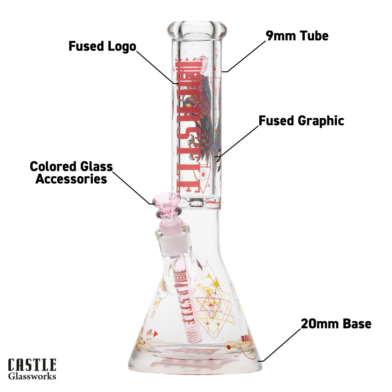 Image for Glass Bong Castle Glass Wisdom Owl 9mm 14"