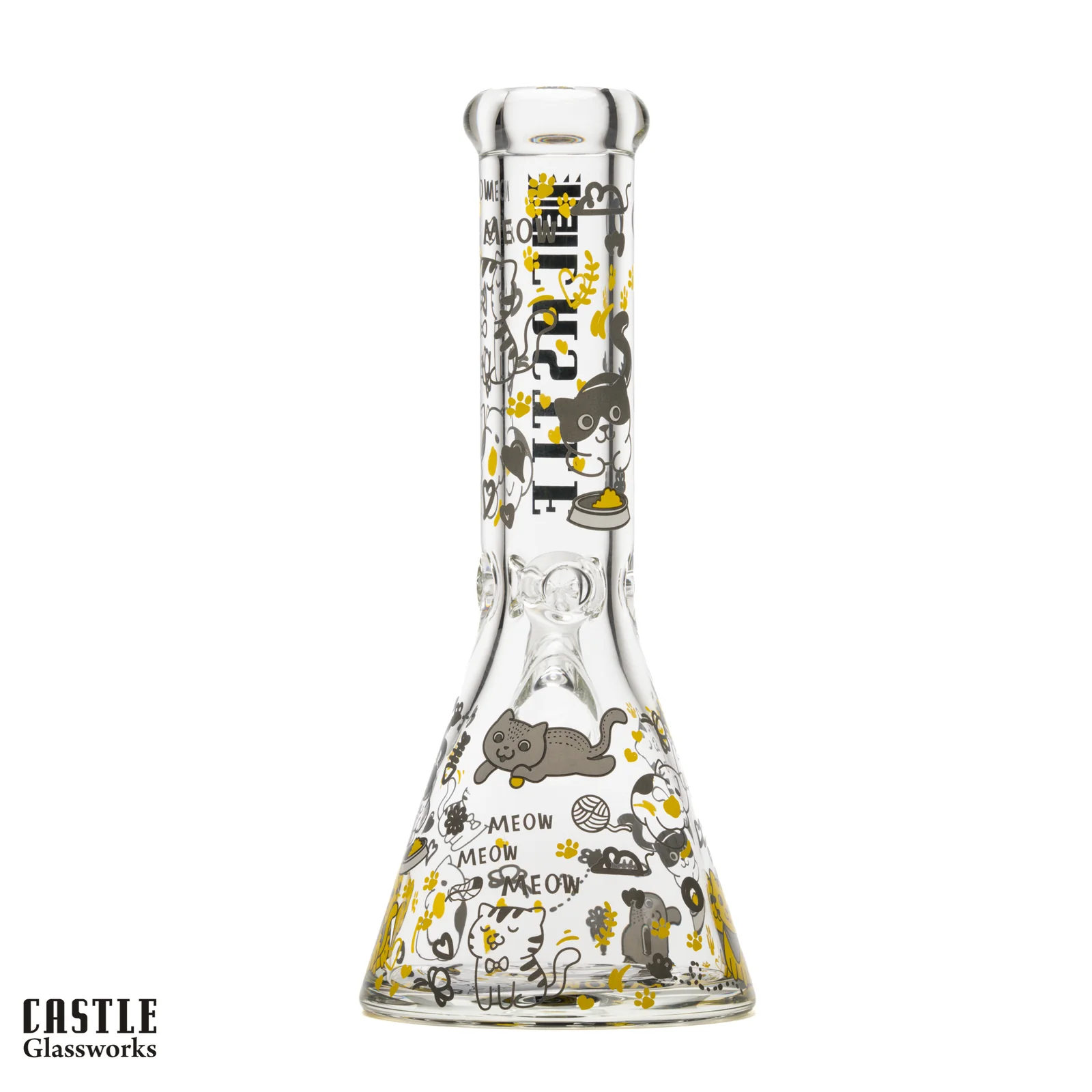 Image for Glass Bong Castle Glass Kitty Cat Doodle 12"