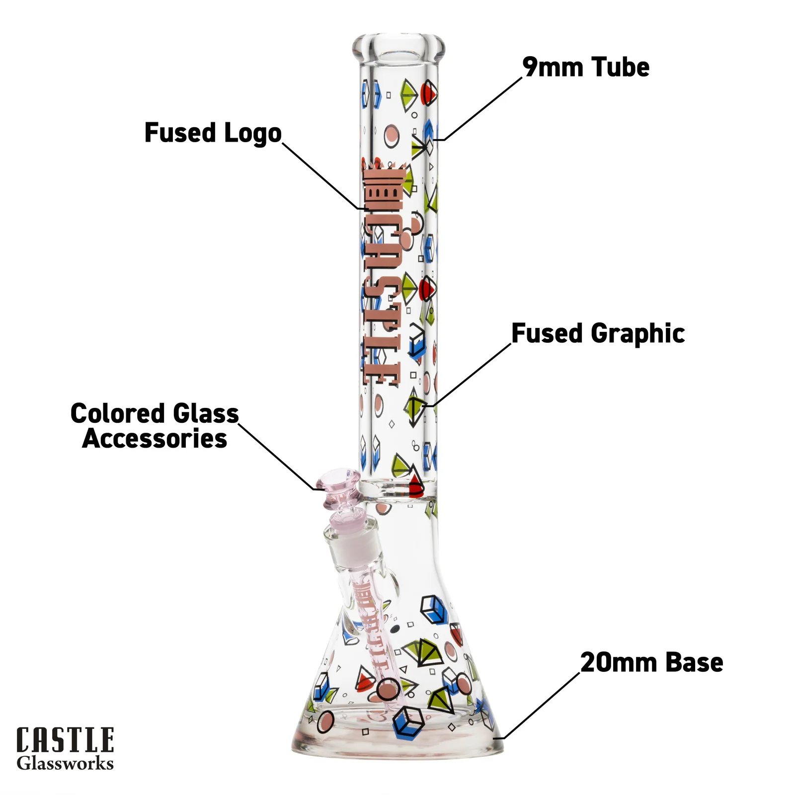 Image for Glass Bong Castle Glass Geometric Shapes 18"