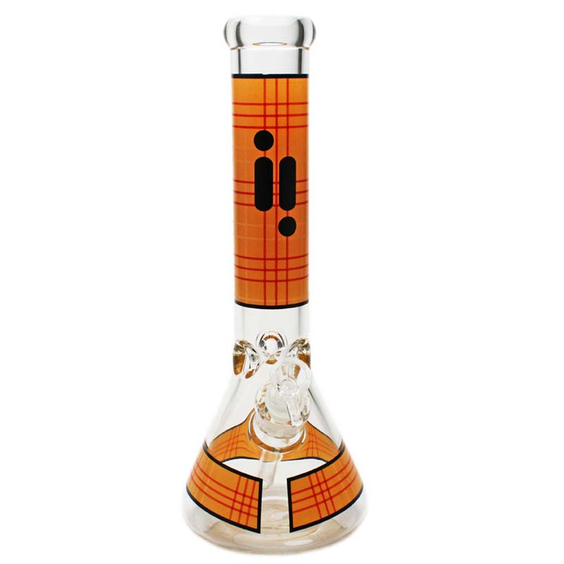 Glass Bong - 14" 7mm Beaker Plaid Orange