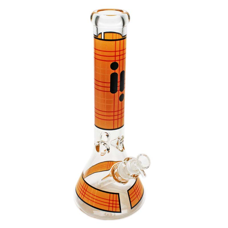 Glass Bong - 14" 7mm Beaker Plaid Orange