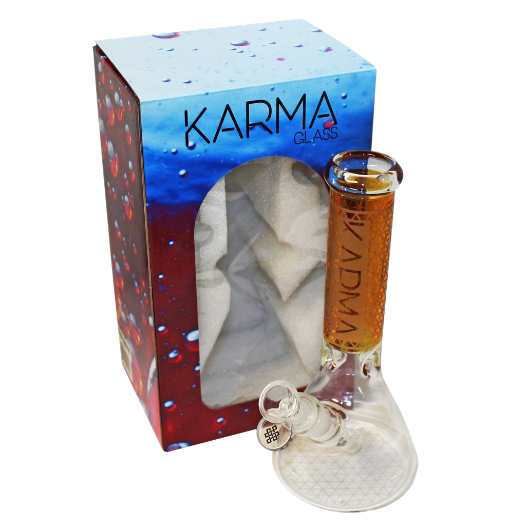 Glass Bong Karma 9" Beaker Gold Sandblasted
