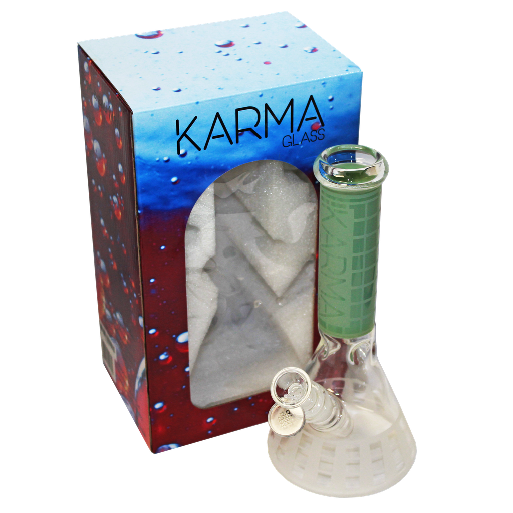 Glass Bong Karma 9" Beaker Green Sandblasted