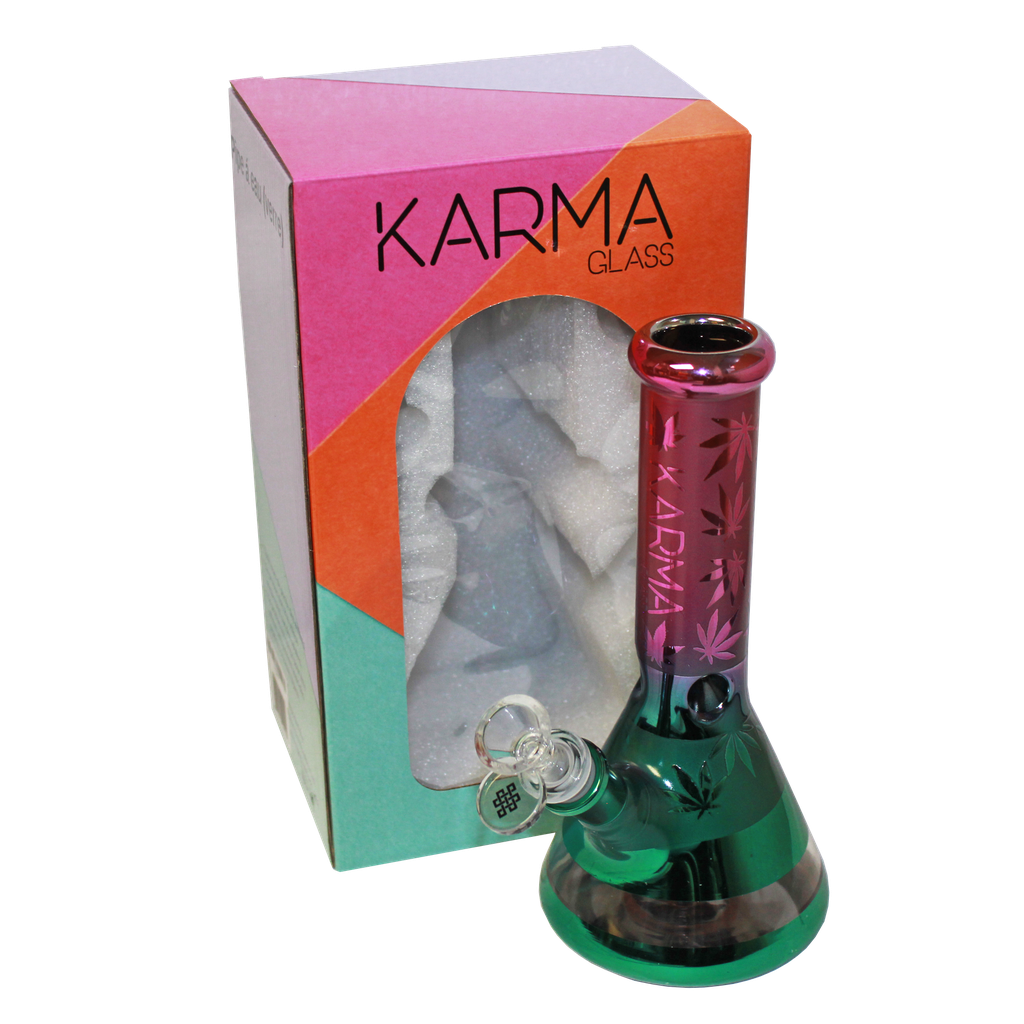 Glass Bong Karma 9" Beaker Metallic Purple and Green