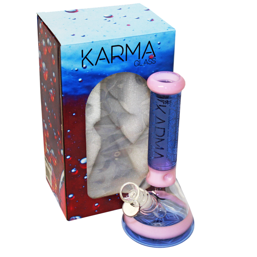 Glass Bong Karma 9" Beaker Pink and Blue Sandblasted