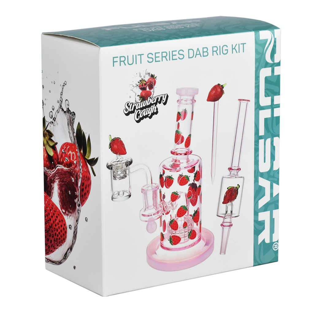 Glass Rig Pulsar Fruit Series Strawberry Cough Glow In The Dark Dab Rig Kit - 8"