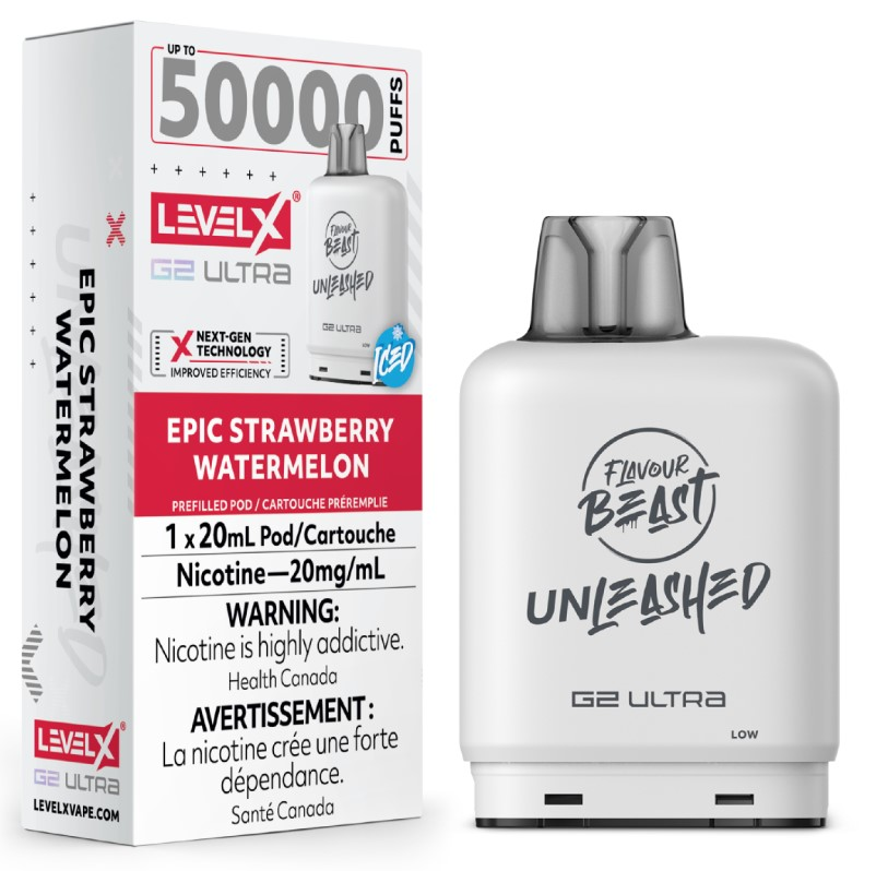 *MB* Nicotine Pod Flavour Beast Level X Unleashed G2 Ultra Epic Strawberry Watermelon Box of 6