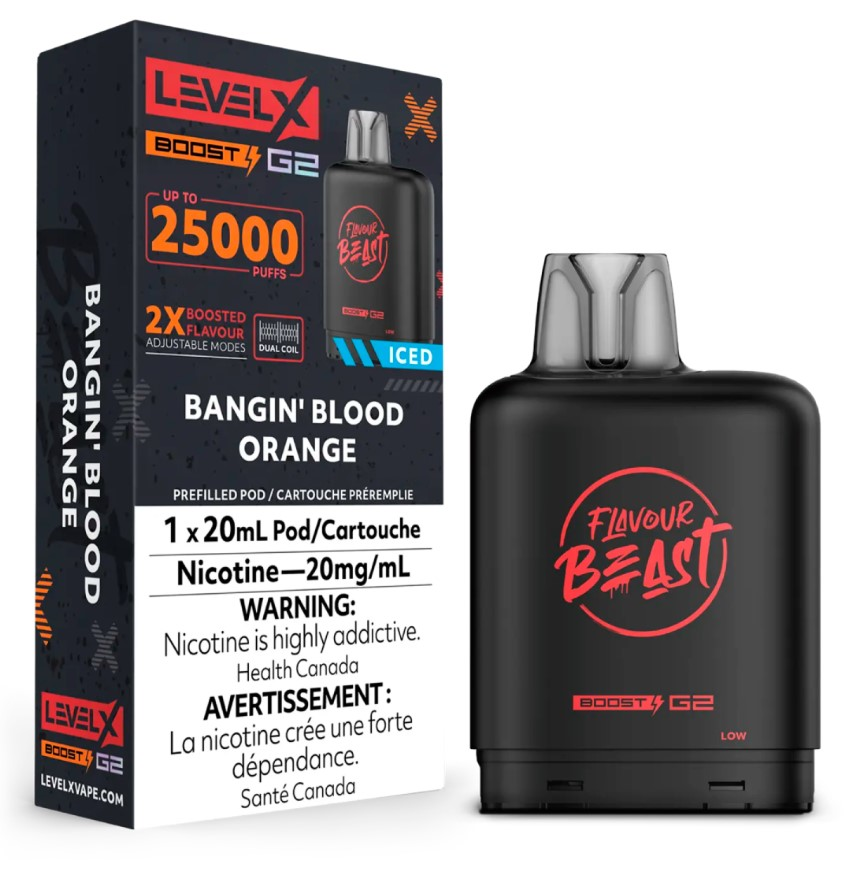 *ON* Nicotine Pod Flavour Beast Level X Boost G2 Bangin' Blood Orange Iced Box of 6