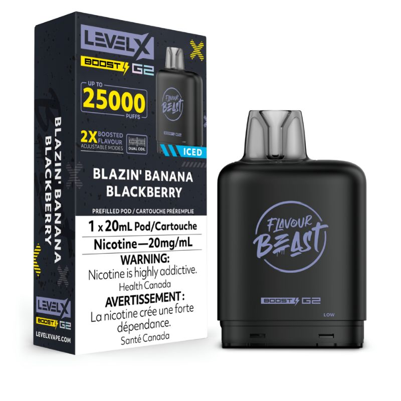 [fvb1530b-on] *ON* Nicotine Pod Flavour Beast Level X Level X Boost G2 Blazin' Banana Blackberry Box of 6