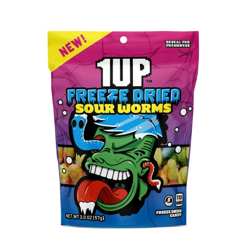 [es1105b] Snacks 1UP Freeze Dried Sour Worms 57g Box of 10