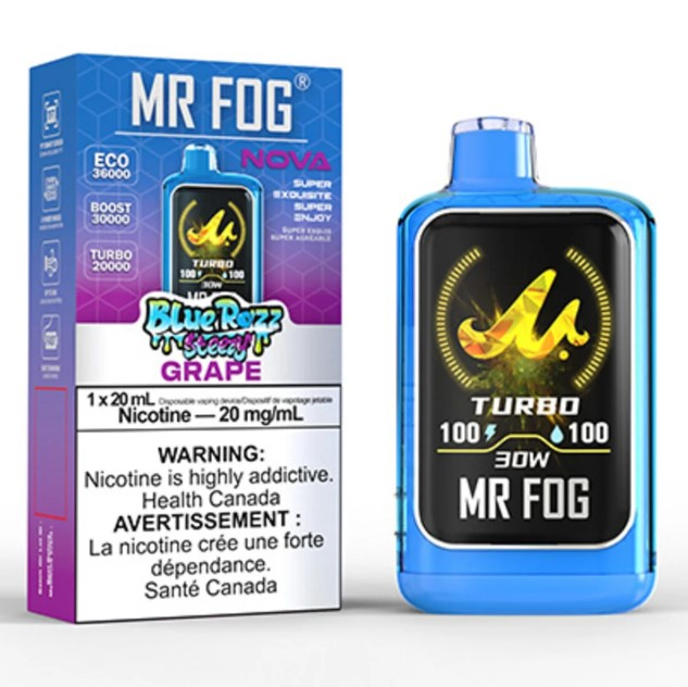 [fog1720c-b-mb] *MB* Disposable Vape Mr Fog NOVA Blue Razz Steezy Grape Box of 5 (2.0% Classic)