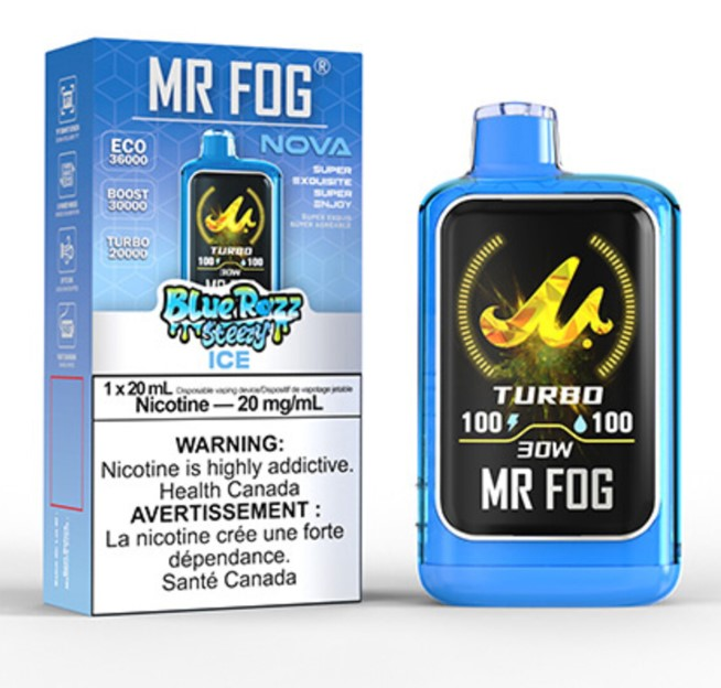 [fog1726c-b-mb] *MB* Disposable Vape Mr Fog NOVA Blue Razz Steezy Ice Box of 5 (2.0% Classic)