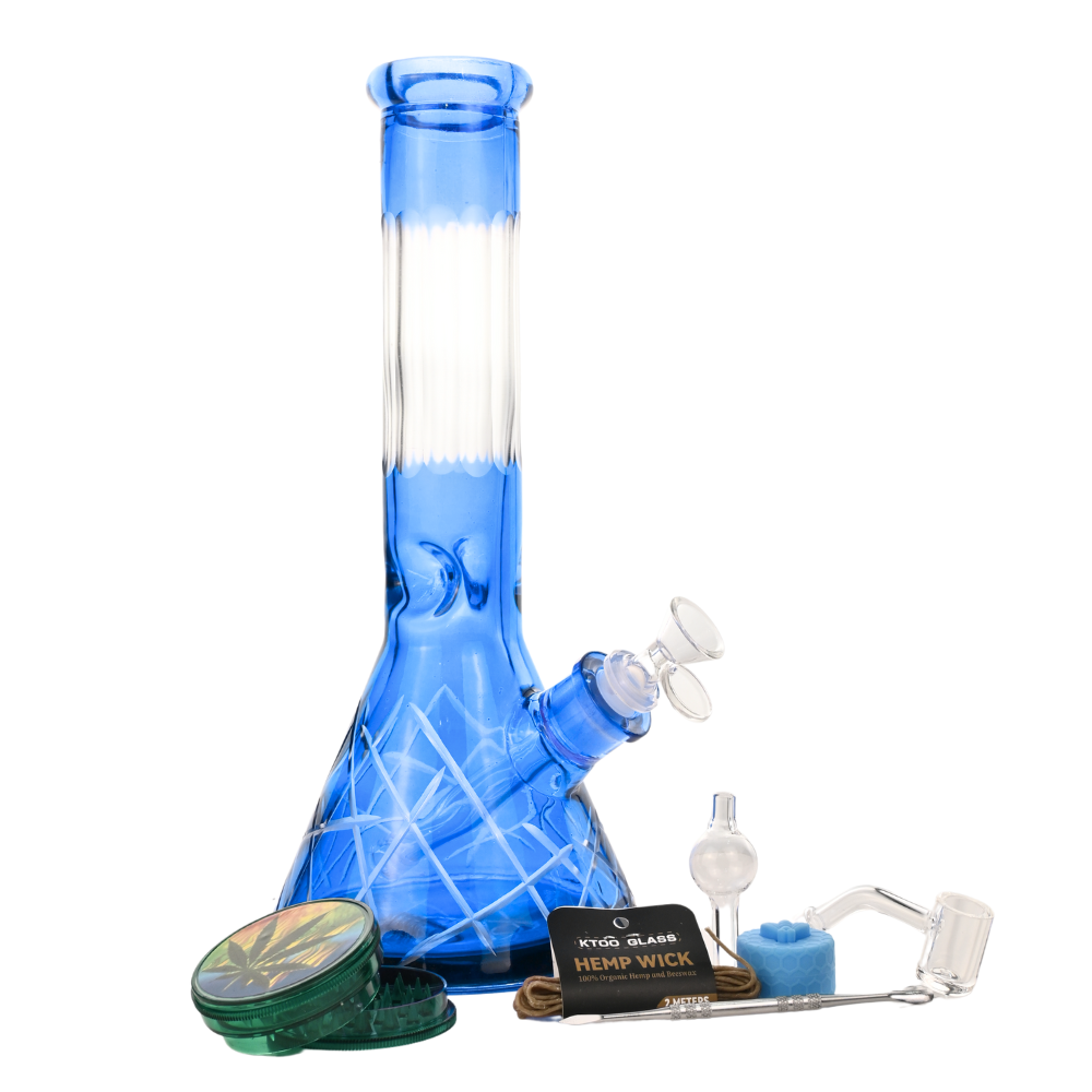 [aas060kbu] Glass Bong Arsenal Glass 5mm Crystal Matrix Glass Bong 9-in-1 Dab Kit 12" (Milk Blue)