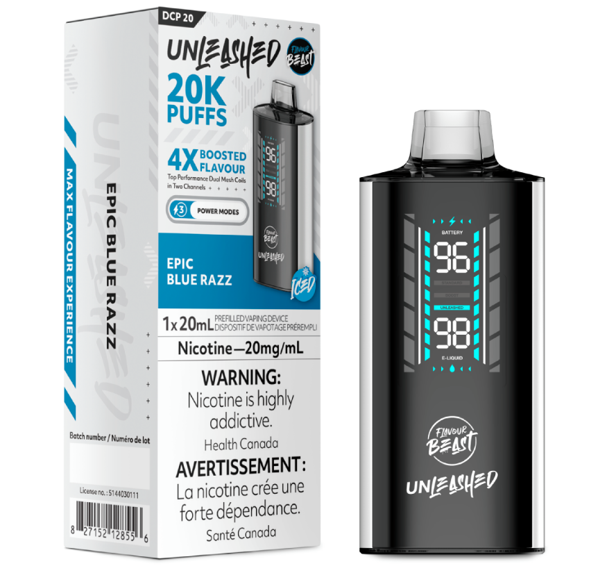 [fvb1801b-ab] *AB* Disposable Vape Flavour Beast Unleashed DCP 20K Epic Blue Razz Box of 5