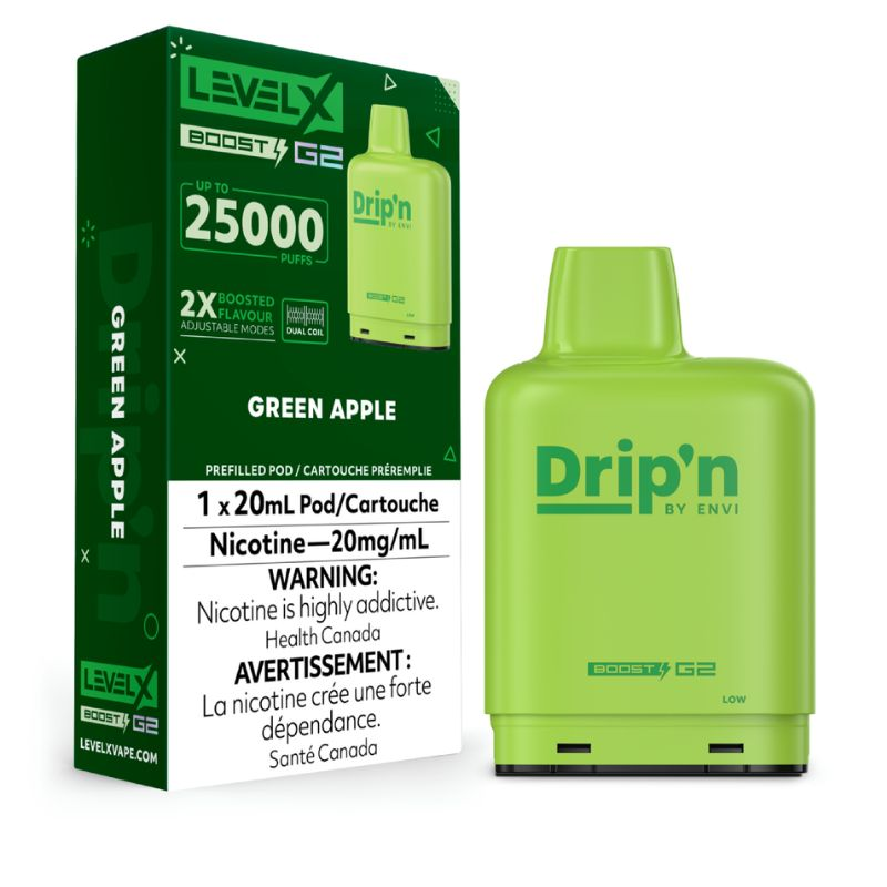 *FED* Nicotine Pod Drip'n Level X Boost G2 Green Apple Box of 6