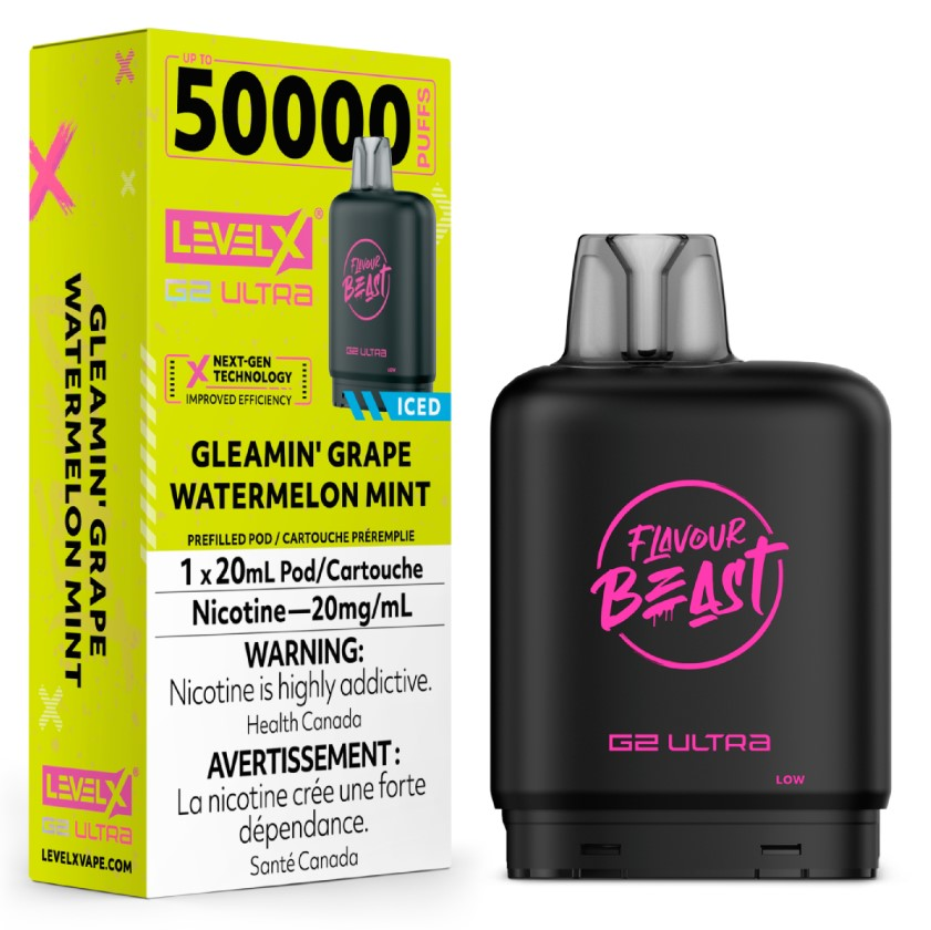 *FED* Nicotine Pod Flavour Beast G2 Ultra Gleamin' Grape Watermelon Mint Box of 6