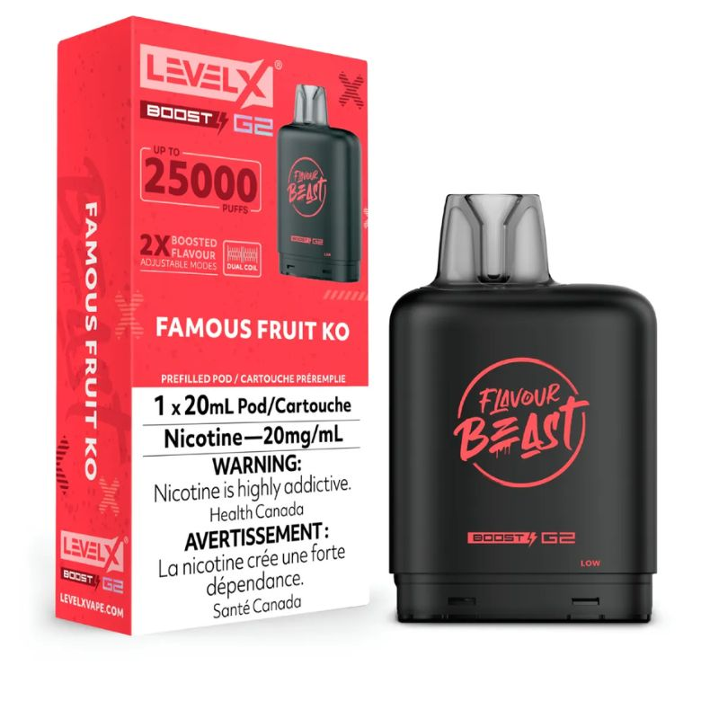 *FED* Nicotine Pod Flavour Beast Level X Boost G2 Famous Fruit KO Box of 6