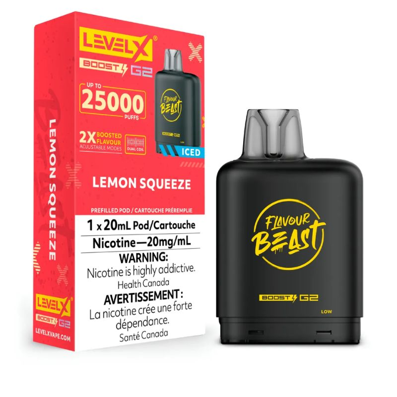 *FED* Nicotine Pod Flavour Beast Level X Boost G2 Lemon Squeeze Box of 6