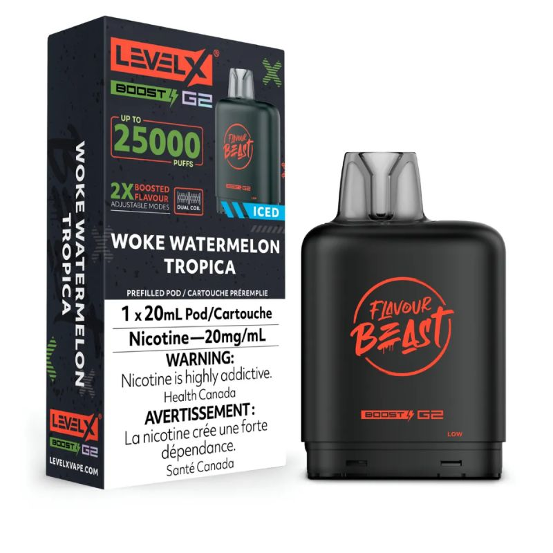 *FED* Nicotine Pod Flavour Beast Level X Boost G2 Woke Watermelon Tropica Box of 6
