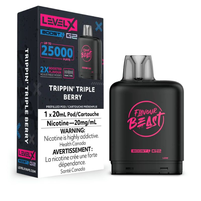 *FED* Nicotine Pod Flavour Beast Level X Level X Boost G2 Trippin' Triple Berry Box of 6
