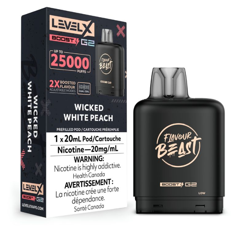 *FED* Nicotine Pod Flavour Beast Level X Level X Boost G2 Wicked White Peach Box of 6