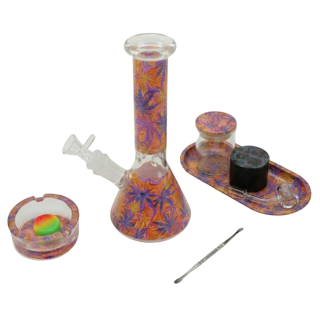 Glass Bong Karma Leaf Design All-In-One Smoking Set