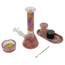 Glass Bong Karma Leaf Design All-In-One Smoking Set