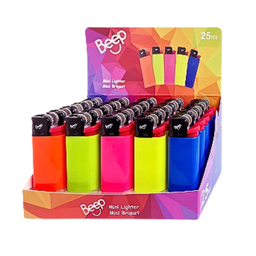 Lighter Beep Mini Lighter Regular Flame Disposable Assorted Colours Box of 25