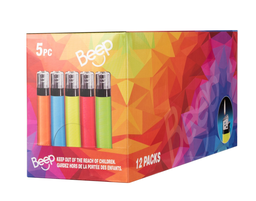 Lighter Beep Regular Fixed Flame Assorted Colors 5 Pack Box of 12