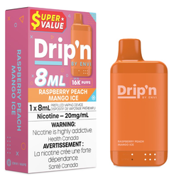 *MB* Disposable Vape Drip'n Envi 8ML Raspberry Peach Mango Ice Box of 5